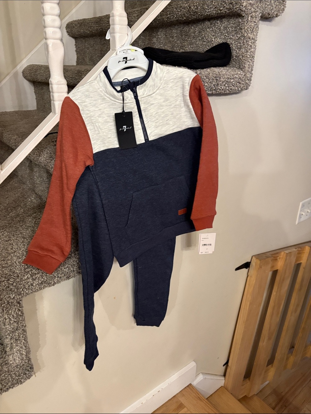 7 For All Mankind Boys Colorblock Half-Zip Pullover in Navy, Rust & Heather
